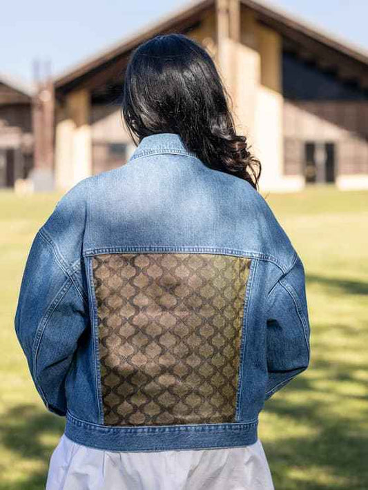 Indo-Western Denim Jacket with Saree Silk | Shikra London