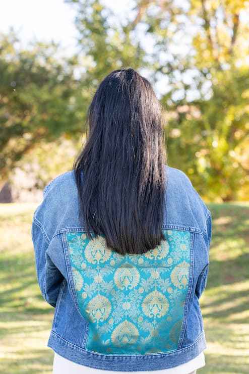 Indo-Western Denim Jacket with Saree Silk | Shikra London