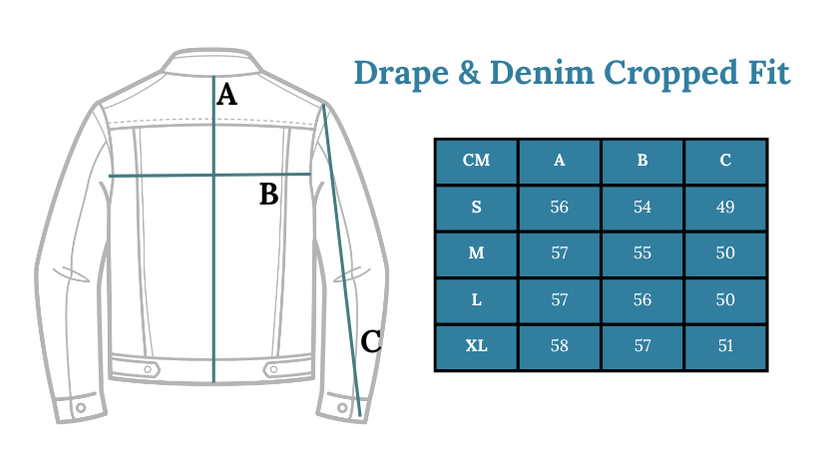 Size chart for indo-western denim jacket